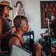 Felicia Pride, right, watching the director’s monitor for Tender (2020)